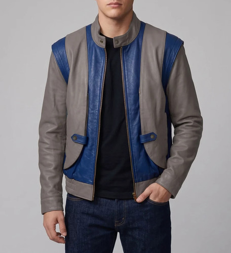 Giubbotto uomo vera pelle blu