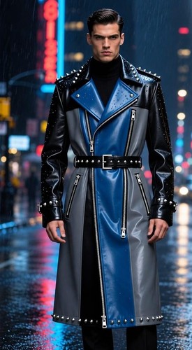 Trench lungo uomo - blu, nero